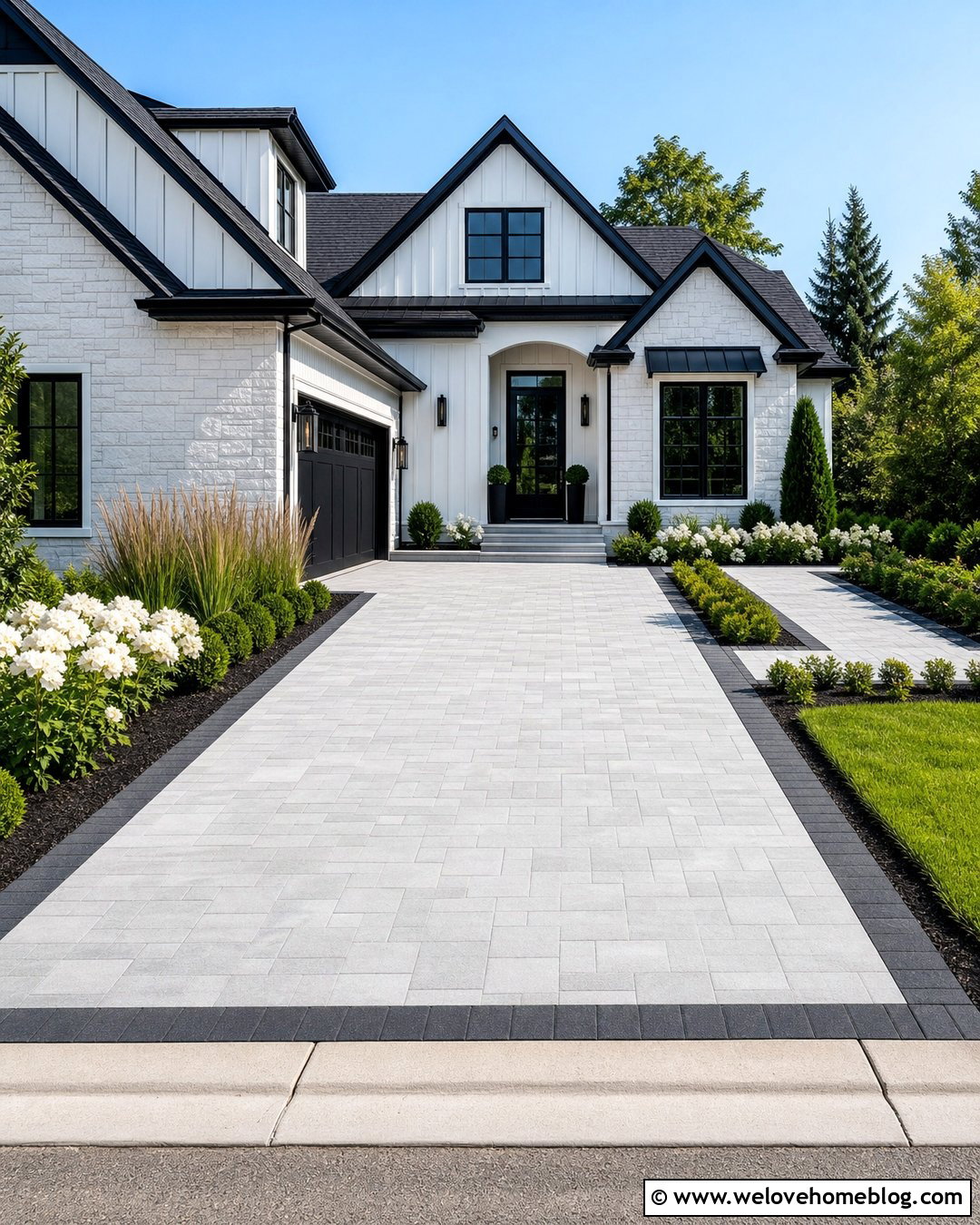 Gray Paver Driveway With Black Border - 35 Paver Driveway Ideas