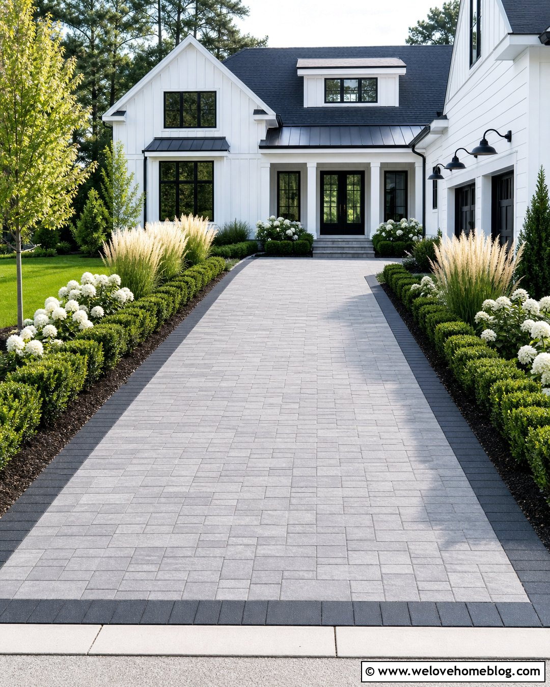 Gray Paver Driveway With Black Border - 25 Paving Driveway Ideas