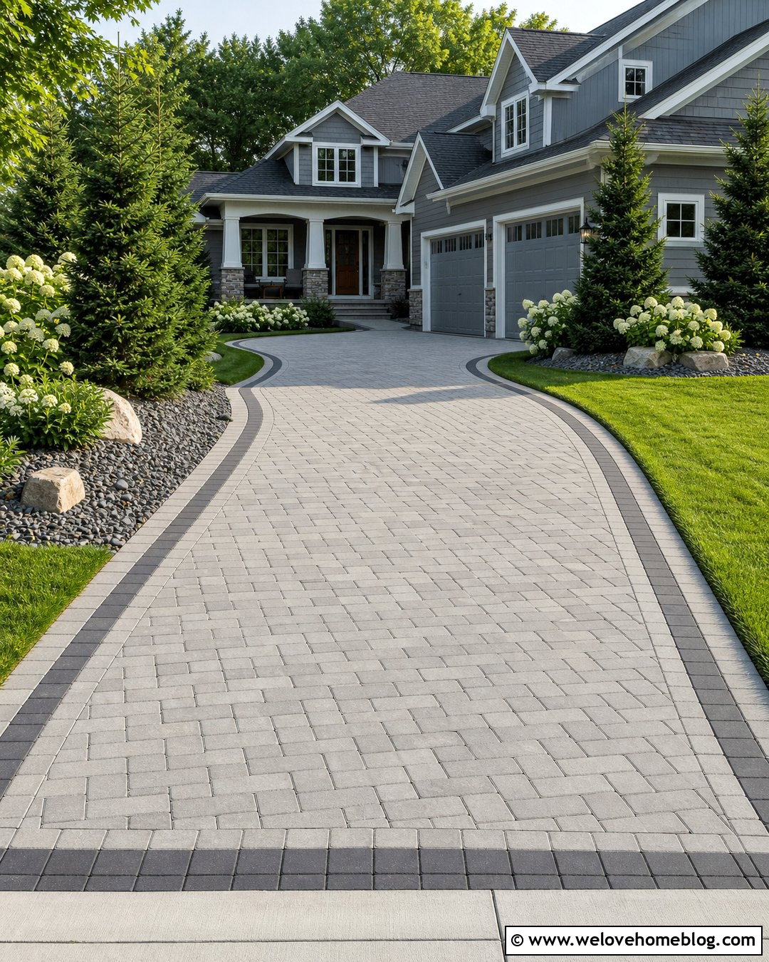 Gray Paver Driveway With Charcoal Border - 20 Parking Pavers Driveways Ideas