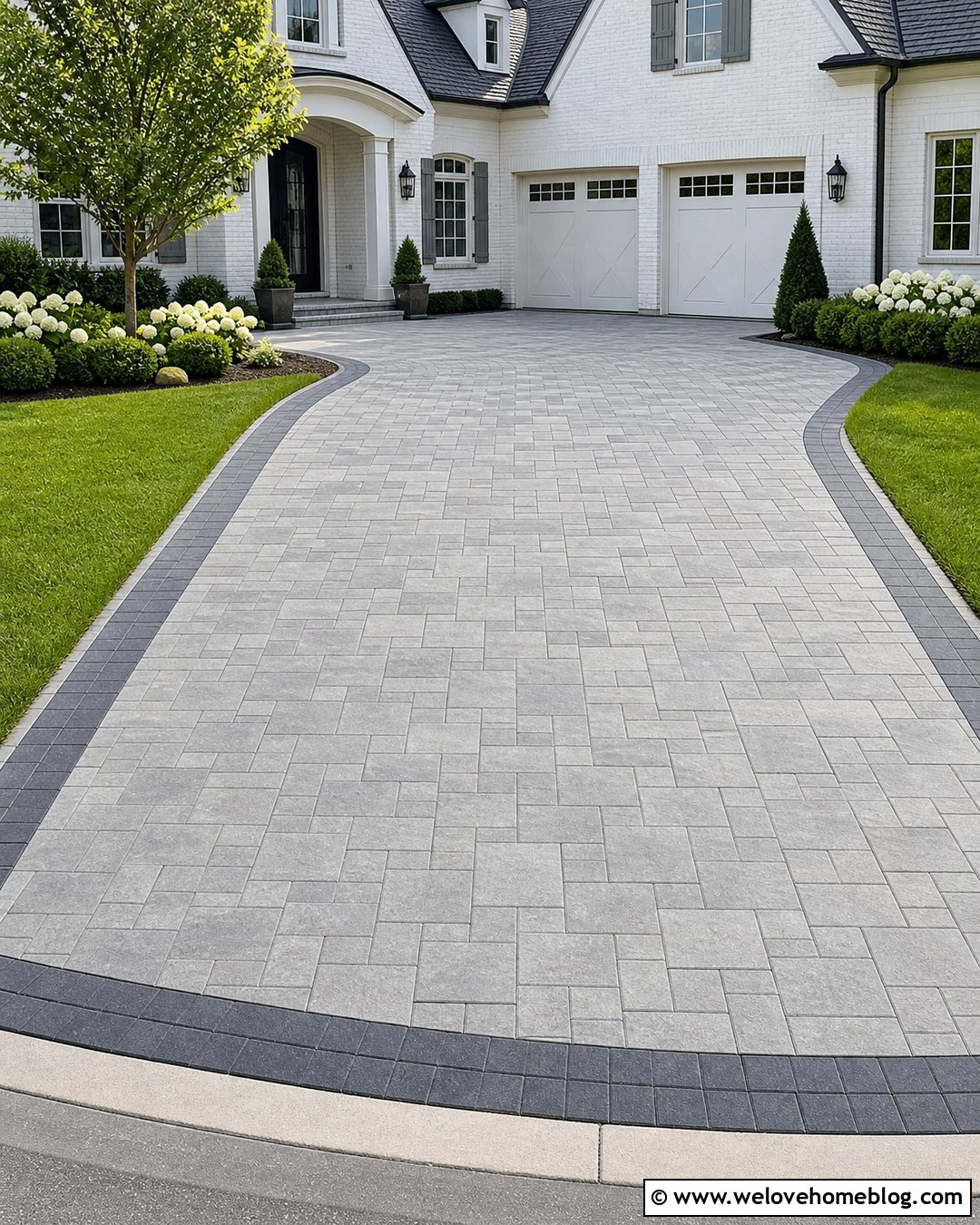 Gray Paver Driveway With Charcoal Border - 40 driveway pavers ideas