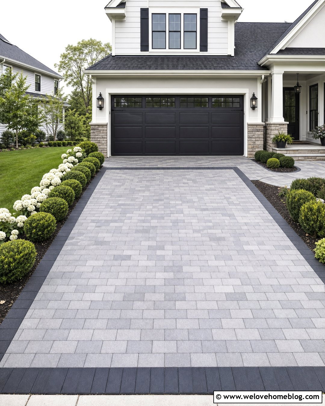 Gray Paver Driveway With Charcoal Border - 45 Driveway Design Ideas