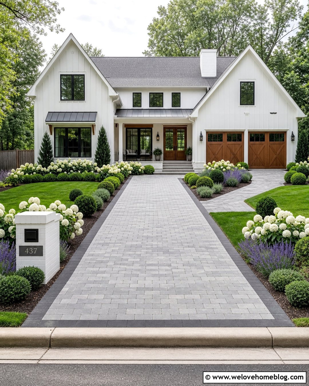 Gray Paver Driveway With White House - 40 driveway paving ideas