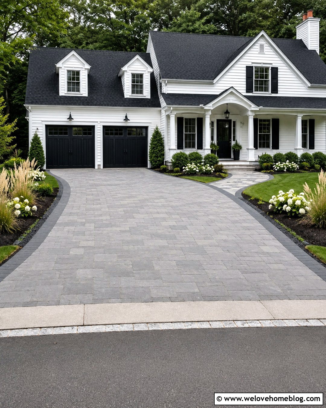 Gray Paver Driveway With White House - 20 Gray Paver Driveway Design Ideas