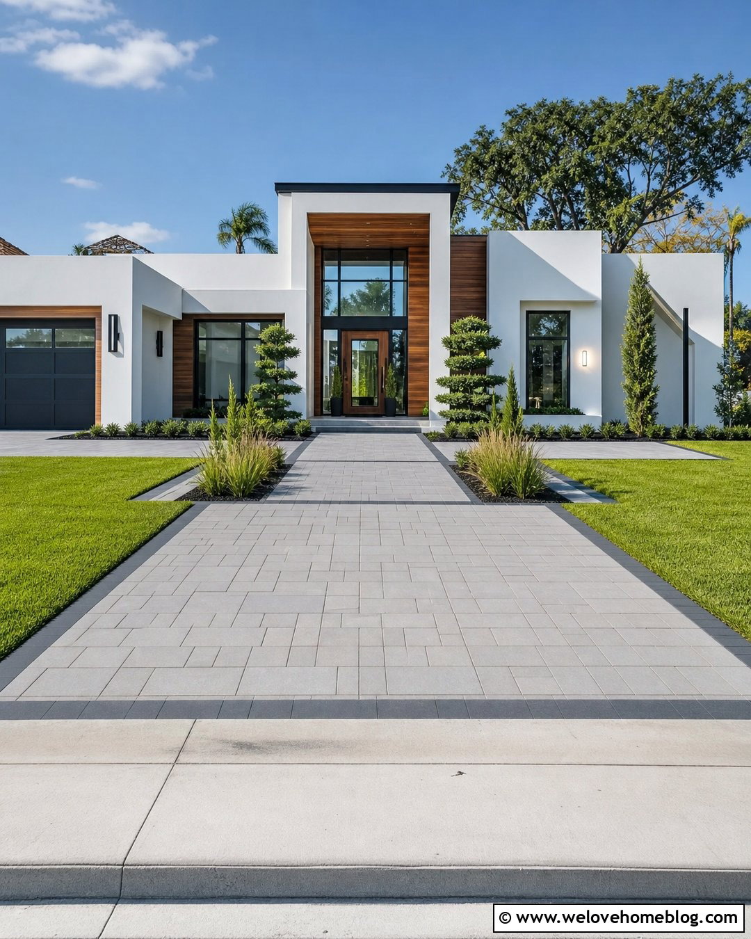 Gray Paver Front Driveway - 45 Front Driveway Ideas