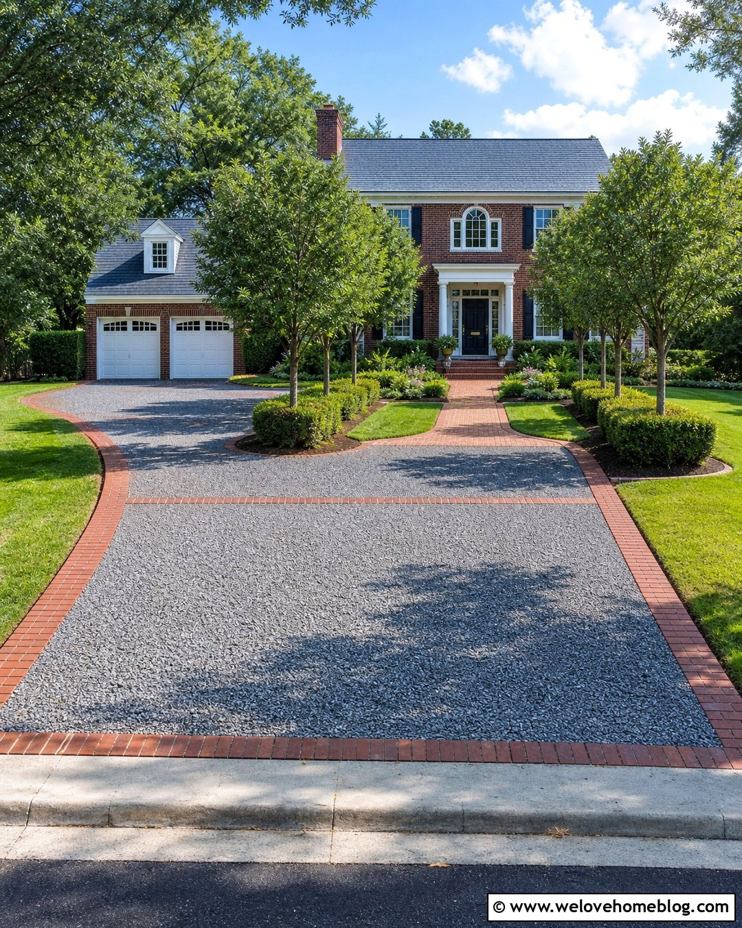 Gray Pebble Driveway With Brick Ribbons - 20 pebble rock driveway ideas