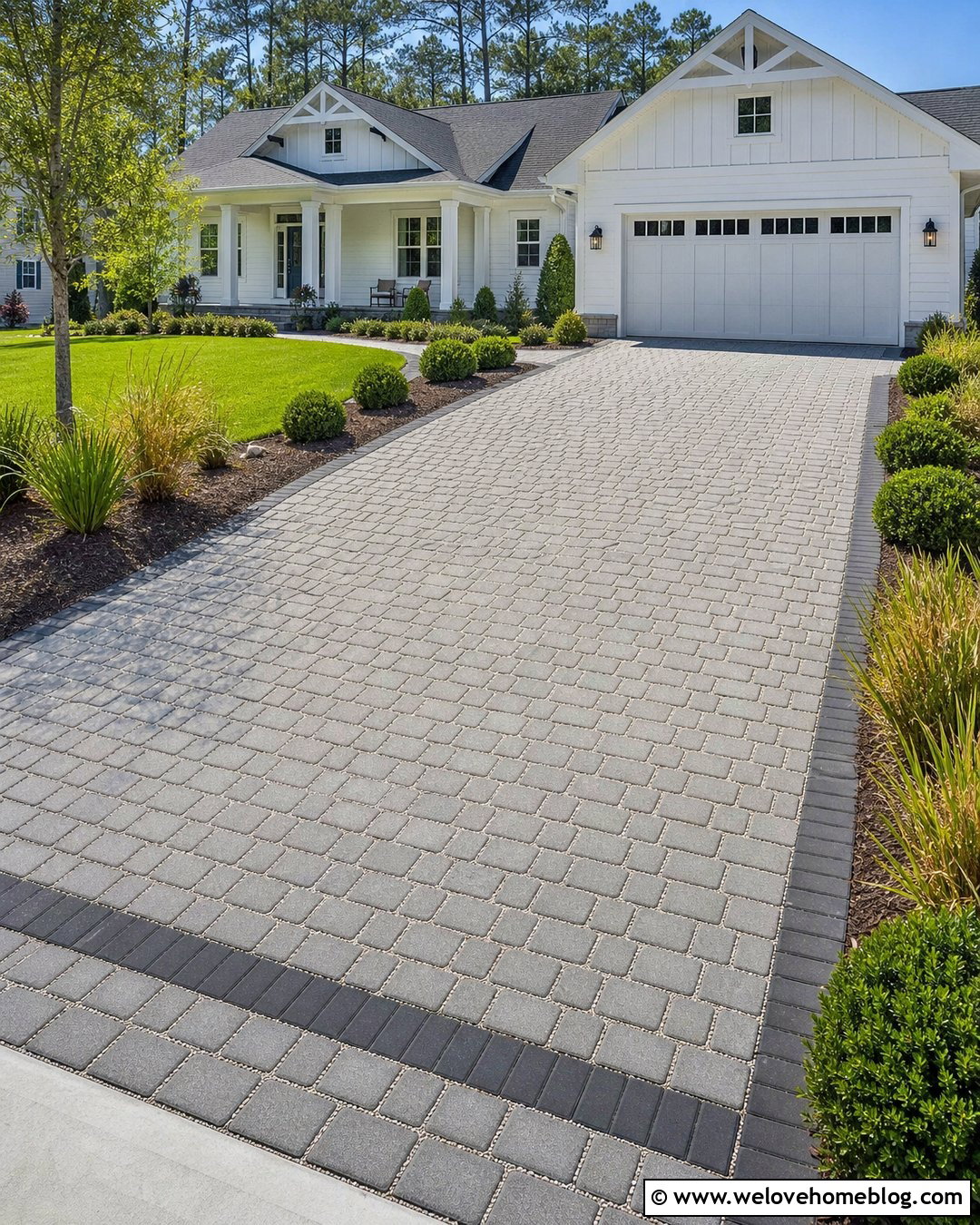 Gray Permeable Paver Driveway With Gravel Joints - 30 Permeable Pavers Driveways Ideas
