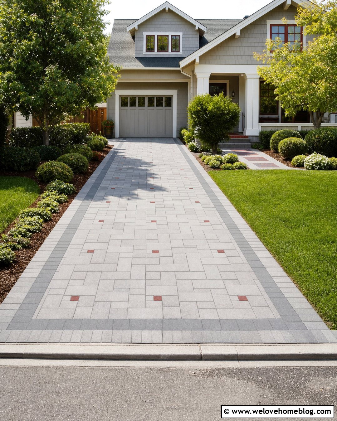 Gray Pinwheel Driveway With Red Centers - 20 Red And Gray Driveway Pattern Ideas