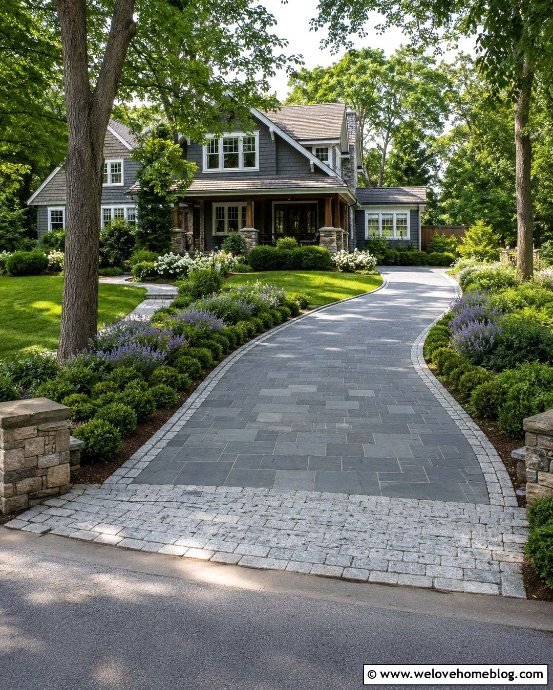 Gray Slate Driveway With Granite Edging - 20 Slate Driveway Ideas
