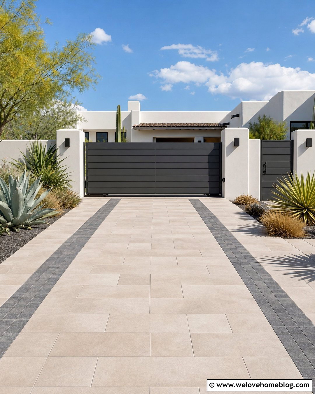 Gray Sliding Gate With Stucco Walls - 35 sliding gate driveway ideas