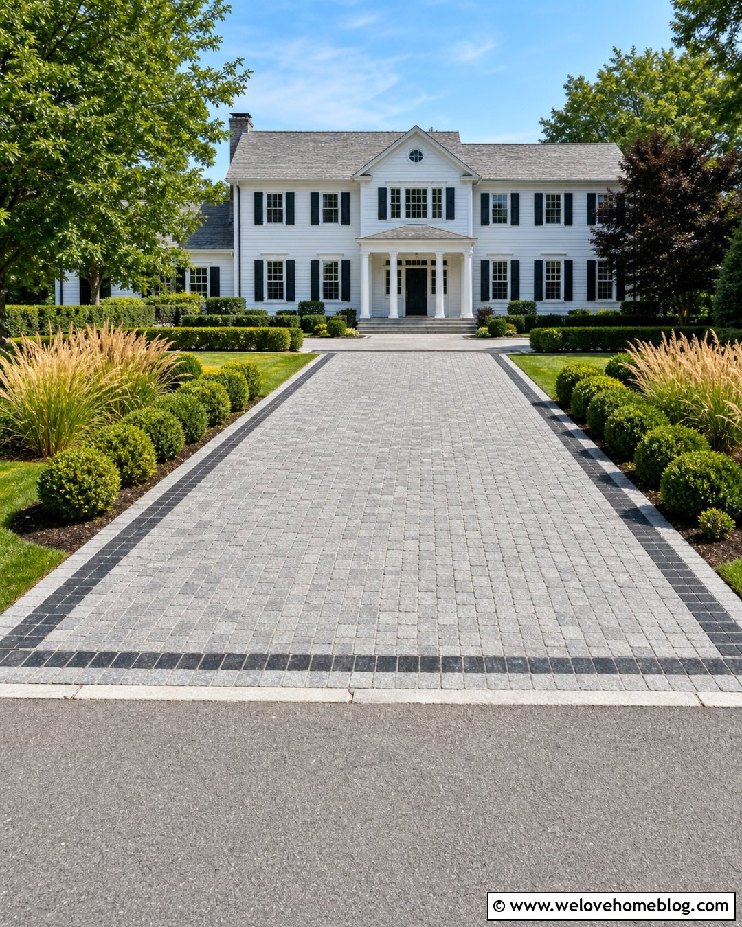 Gray Square Cobblestone Driveway With Dark Border - 20 Square Cobblestone Driveway Ideas