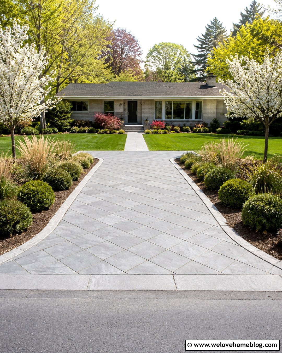 Gray Stone Diagonal Driveway With Light Border - 20 gray stone driveway pattern ideas
