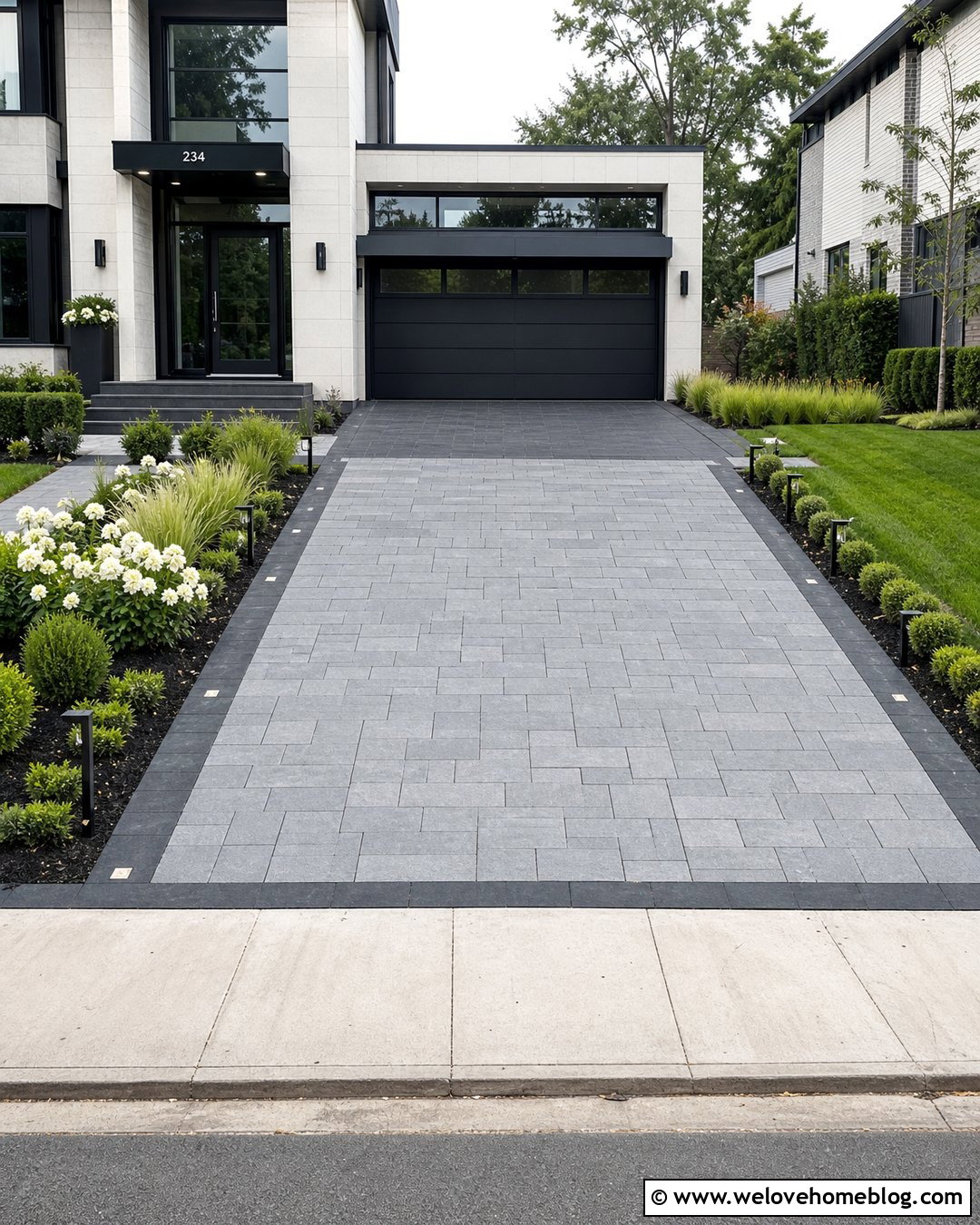Gray Stone Driveway With Landscape Lighting - 20 Modern Gray Stone Driveway Ideas