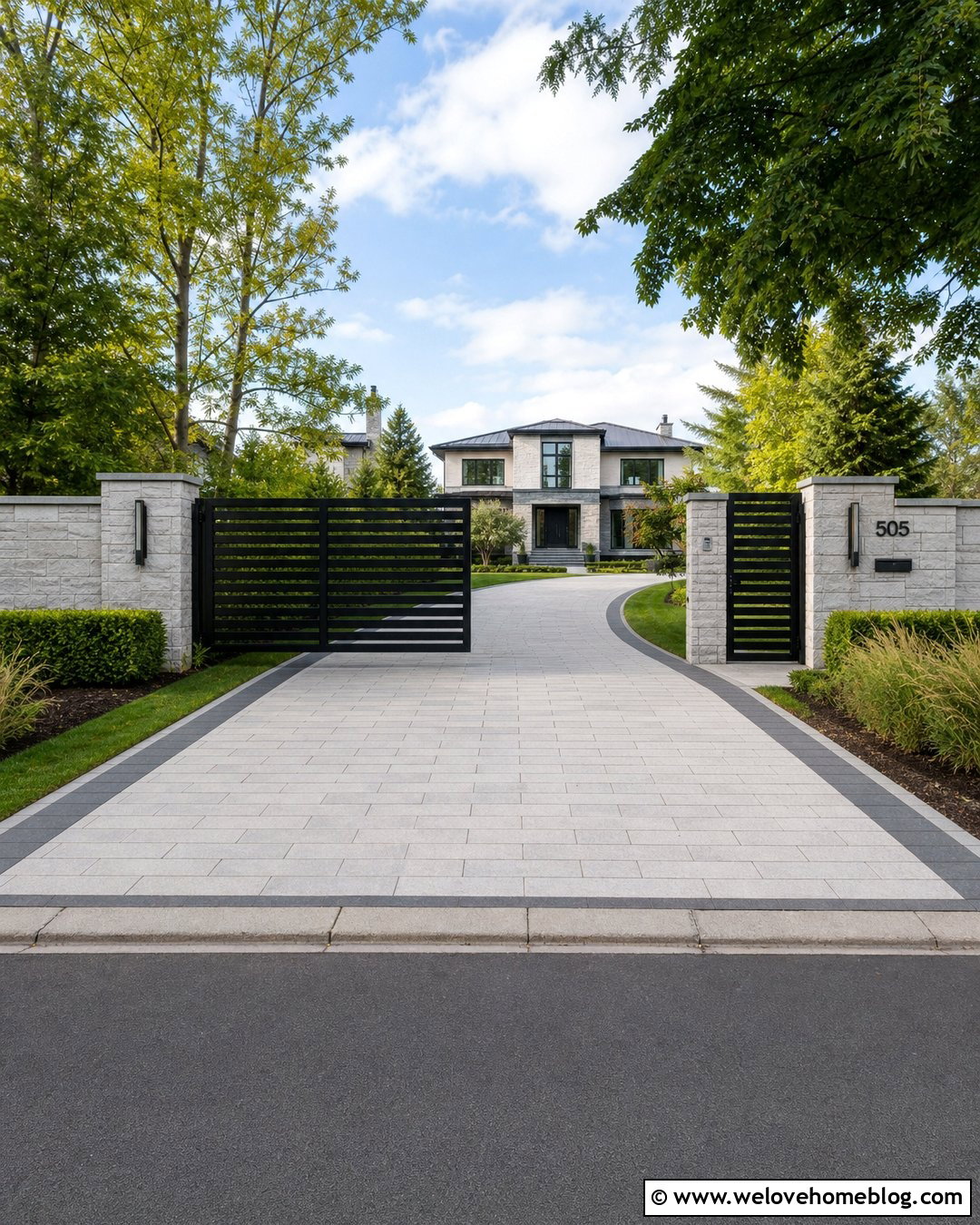 Gray Stone Driveway With Modern Gate - 20 Modern Gray Stone Driveway Ideas