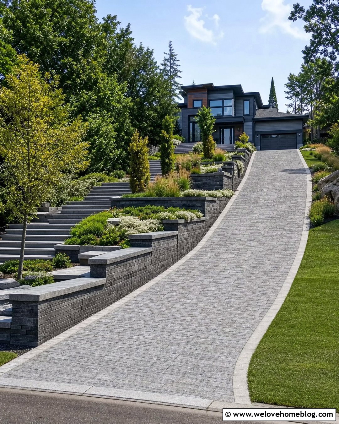 Gray Stone Driveway With Retaining Wall - 20 Modern Gray Stone Driveway Ideas