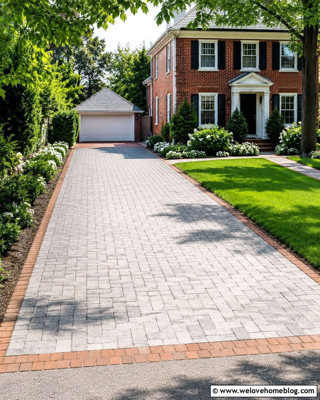 Gray Stone Herringbone Driveway With Brick Edging - 20 gray stone driveway pattern ideas