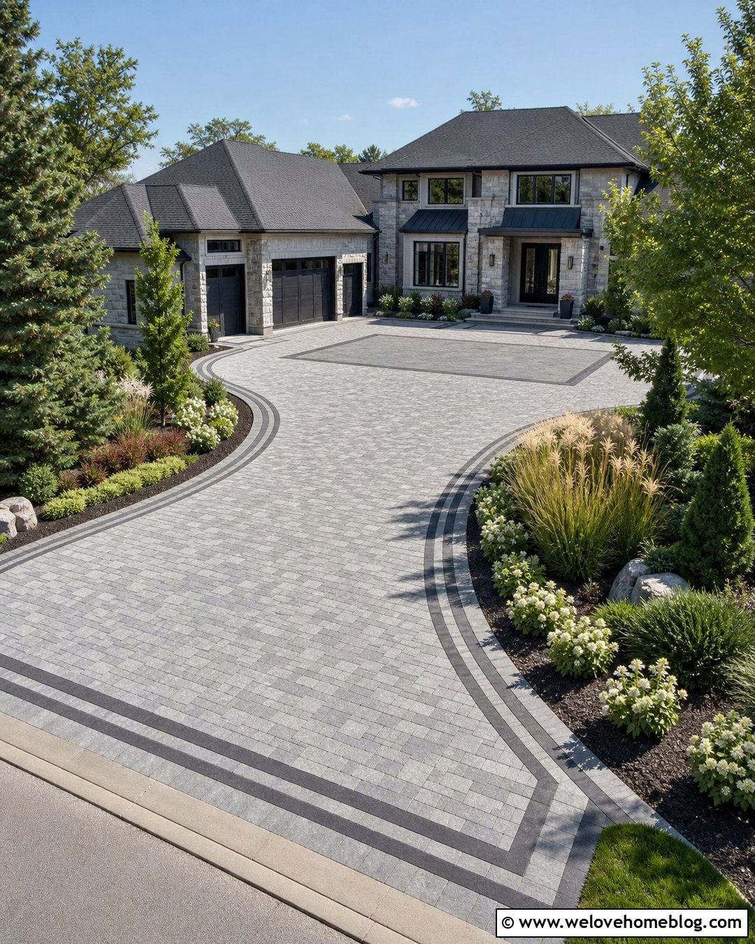 Gray Stone Motor Court Driveway - 20 Modern Gray Stone Driveway Ideas