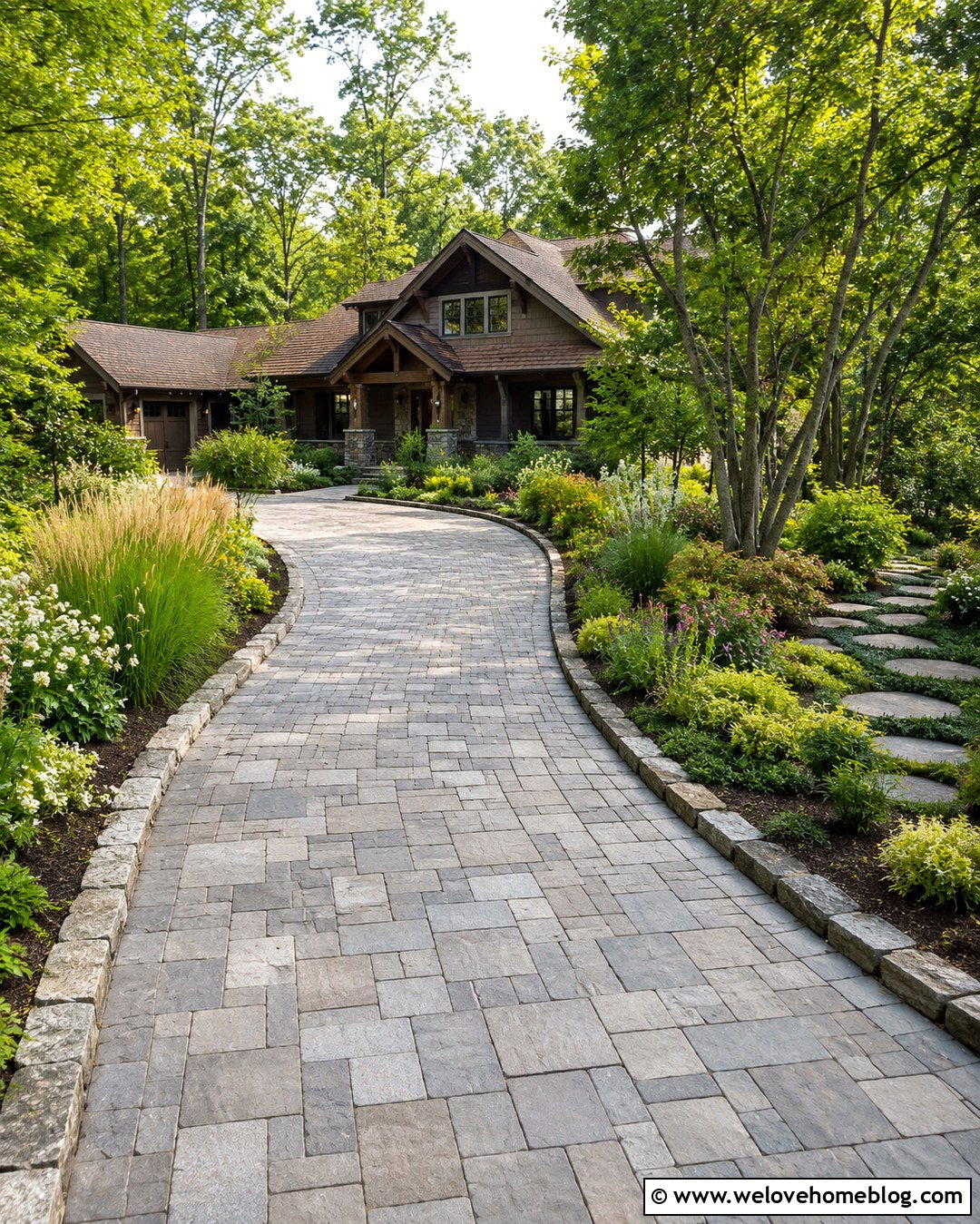 Gray Stone Paver Driveway With Natural Landscaping - 20 Gray Stone Paver Driveway Ideas