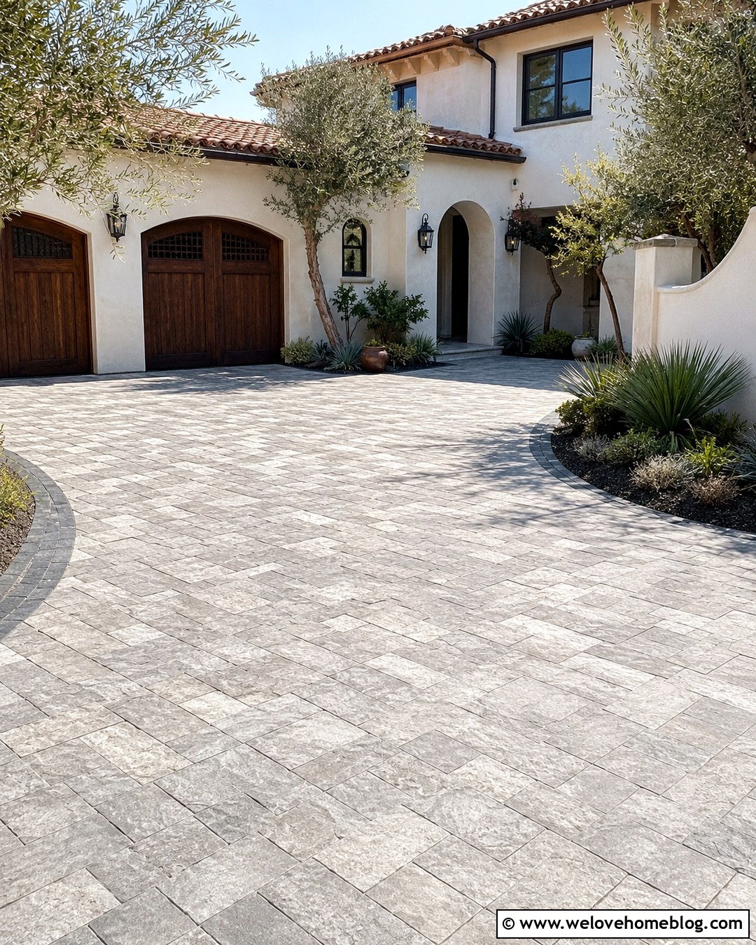 Gray Stone Pinwheel Driveway With Courtyard Entrance - 20 gray stone driveway pattern ideas