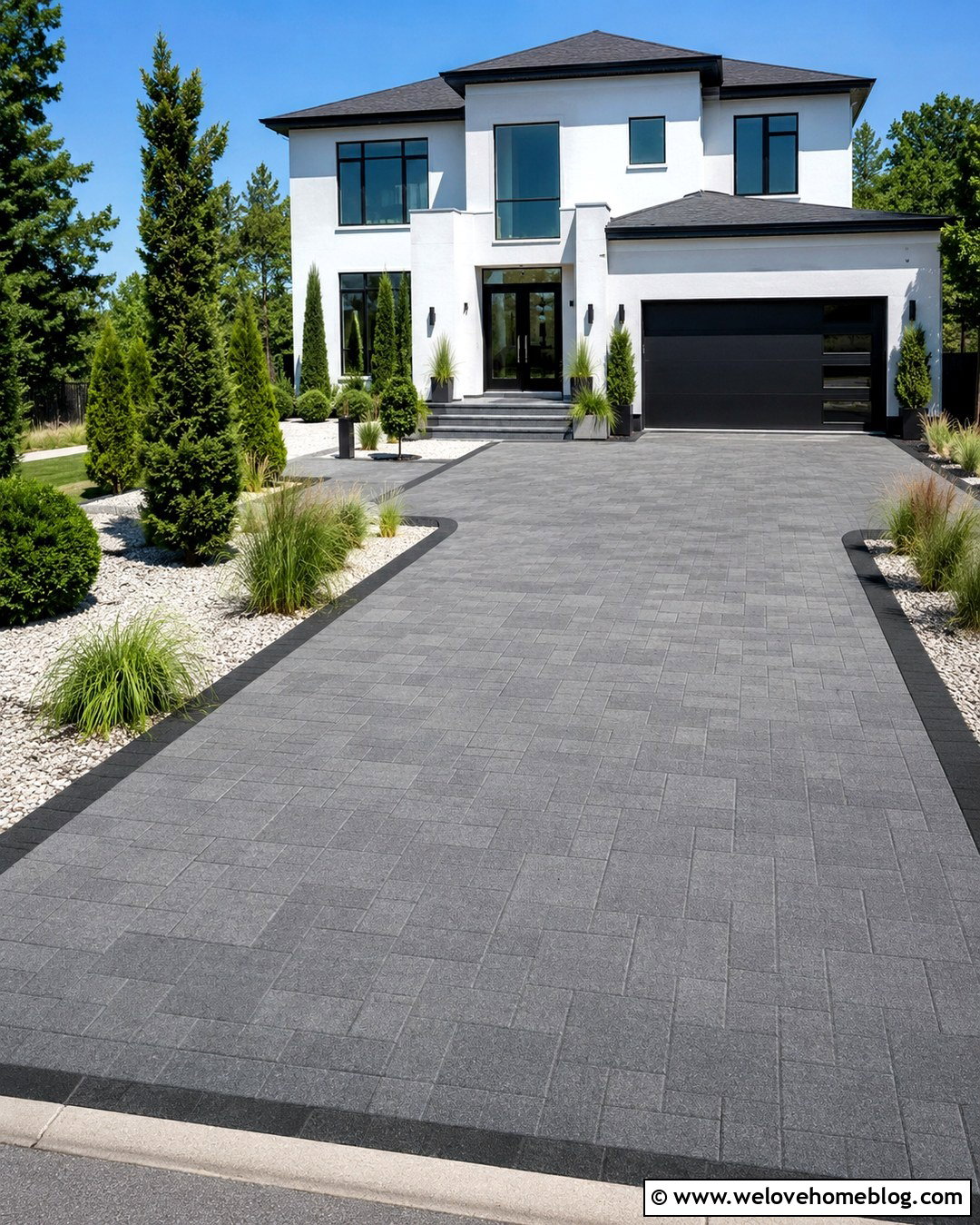Gray Stone Three Piece Driveway With Black Border - 20 gray stone driveway pattern ideas