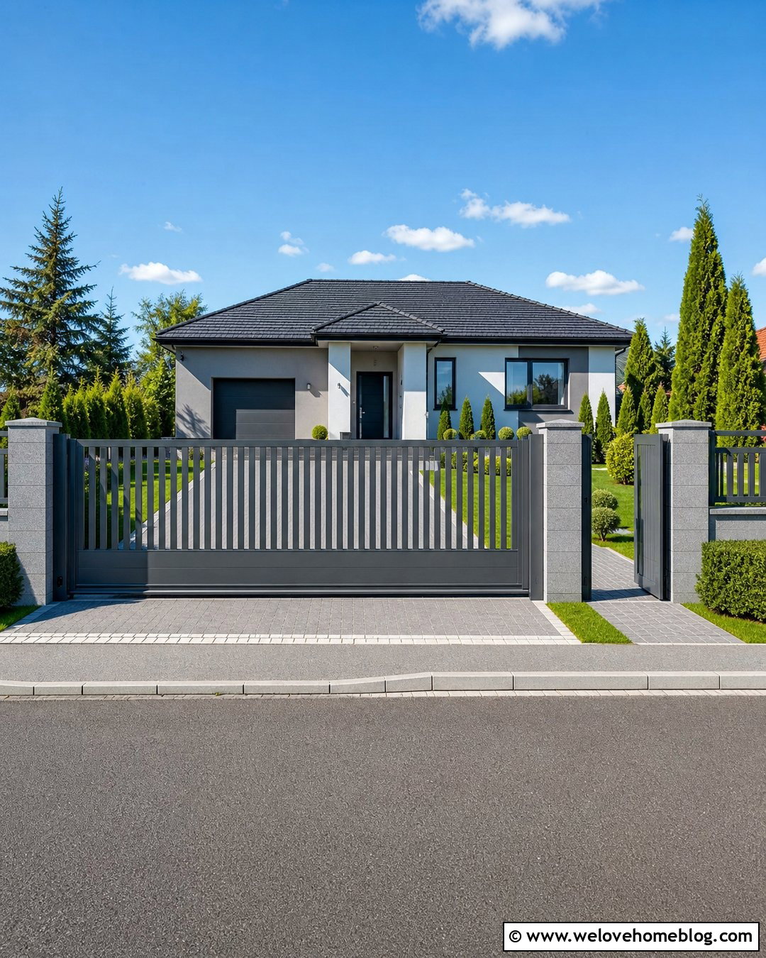 20 Modern Gray Automatic Driveway Gate Ideas for Smart Homes