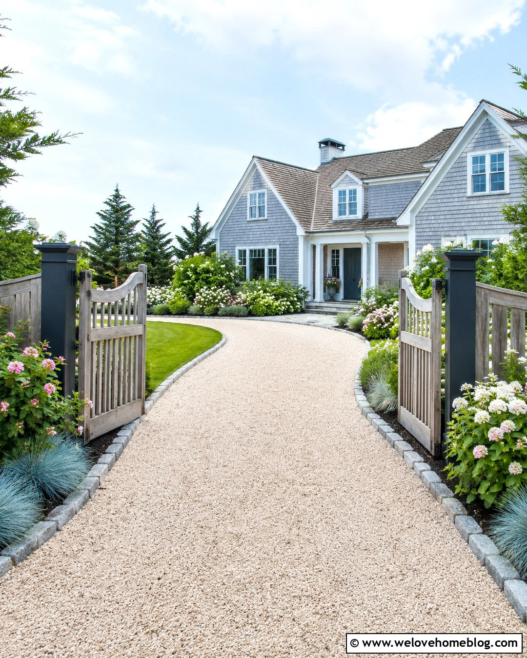 Gray Wooden Driveway Gate With Coastal Landscaping - 20 Wooden Entrance Gates Driveway Ideas