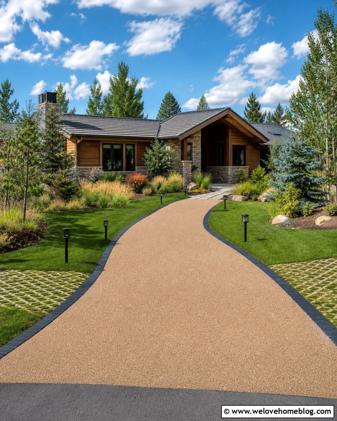 Green Driveway With Solar Lighting - 25 Green Driveway Ideas