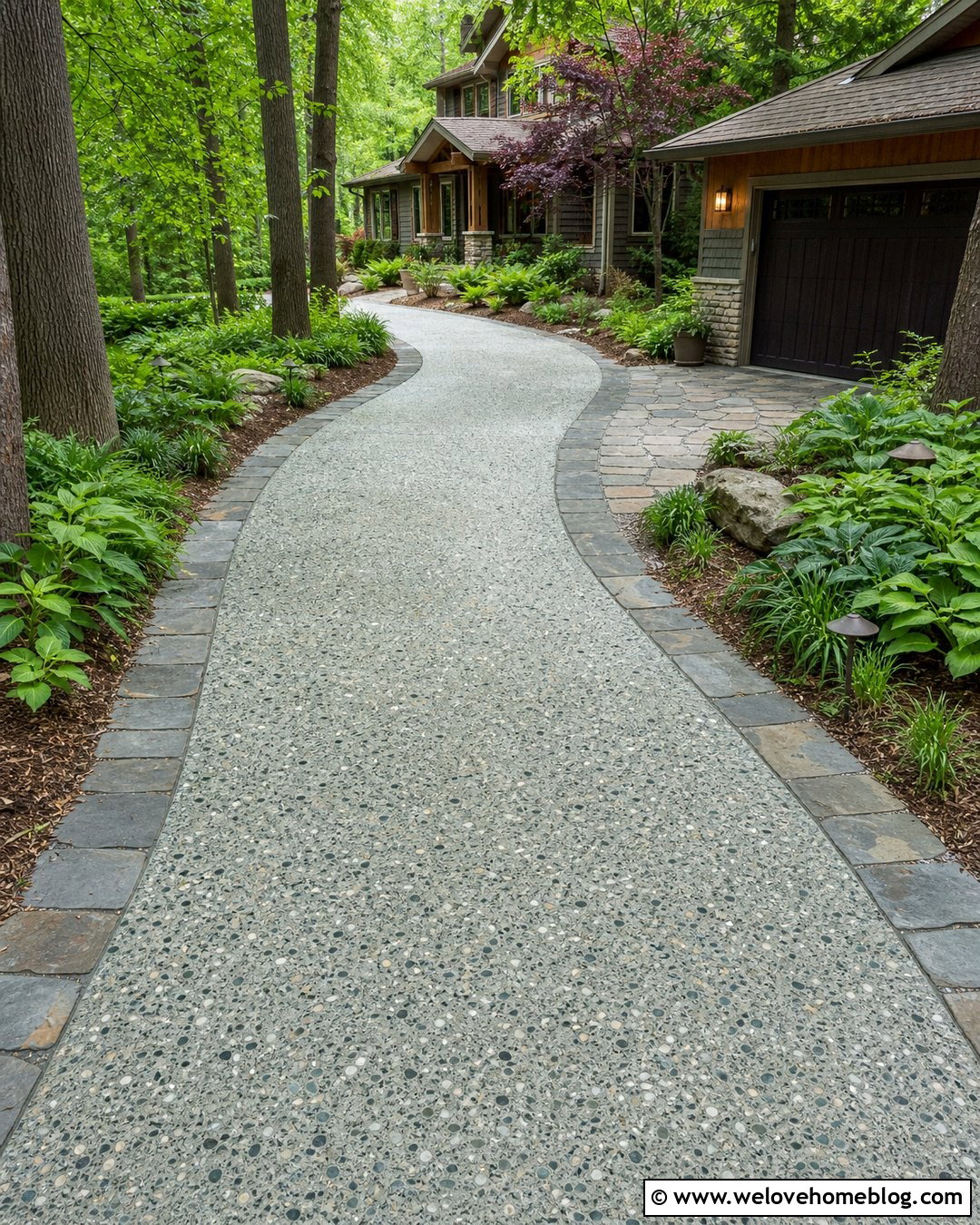 Green Terrazzo Driveway With Woodland Borders - 20 Terrazo Driveway Ideas