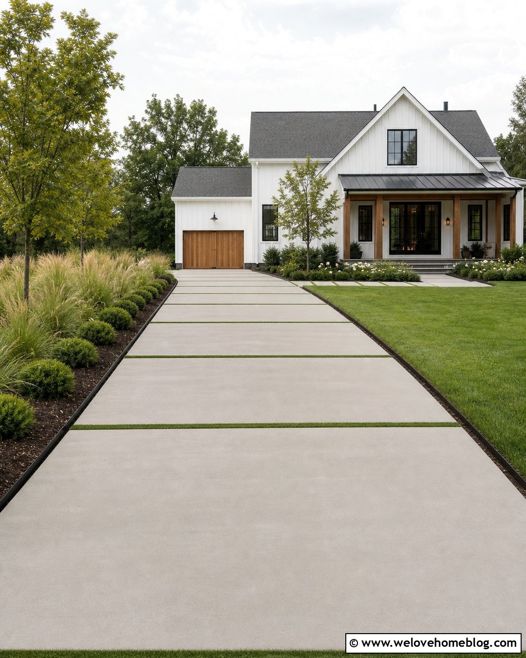 Greige Driveway Paint With Grass Strips - 30 driveway paint ideas