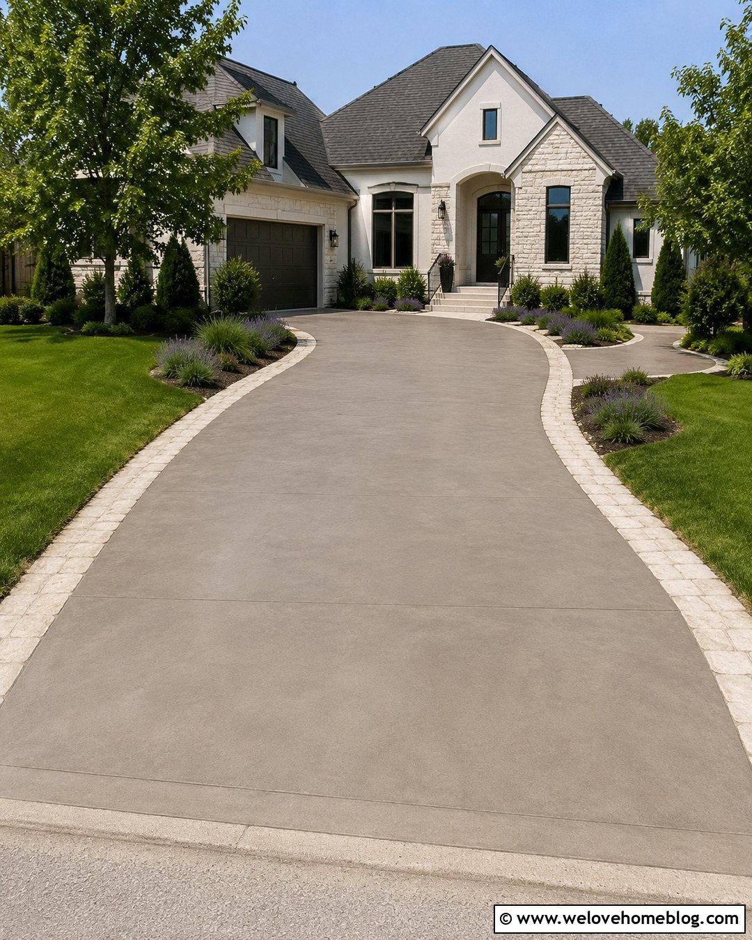 Greige Driveway Paint With Limestone Edging - 20 Driveway Paint Colors Ideas