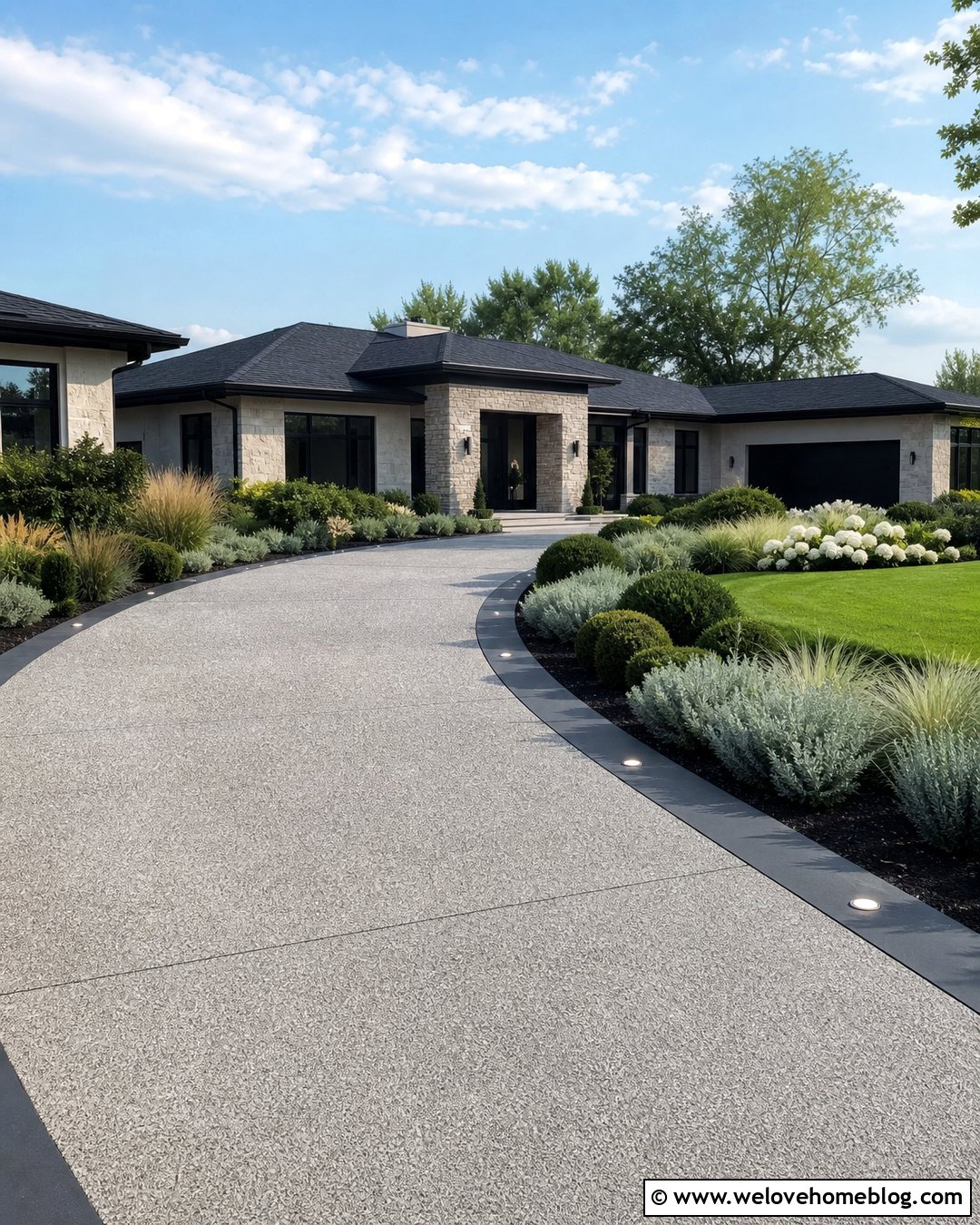Grey Aggregate Driveway With Recessed Lighting - 20 Grey Aggregate Driveway Ideas