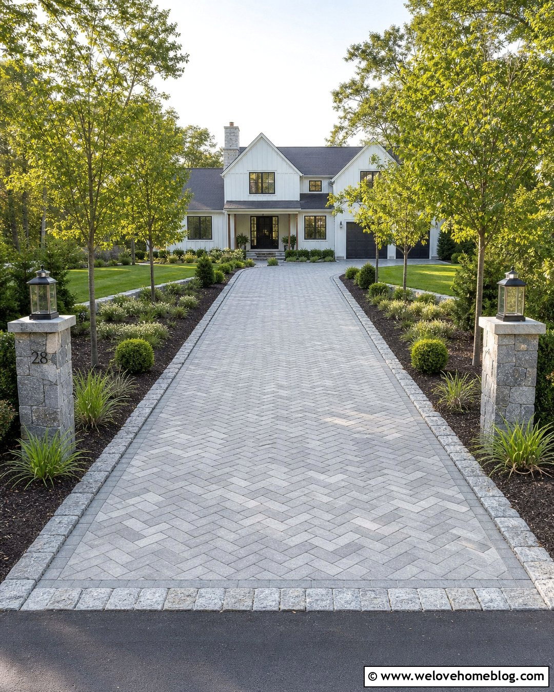 Grey Block Driveway With Granite Sett Border - 20 Grey Block Paving Driveway Ideas