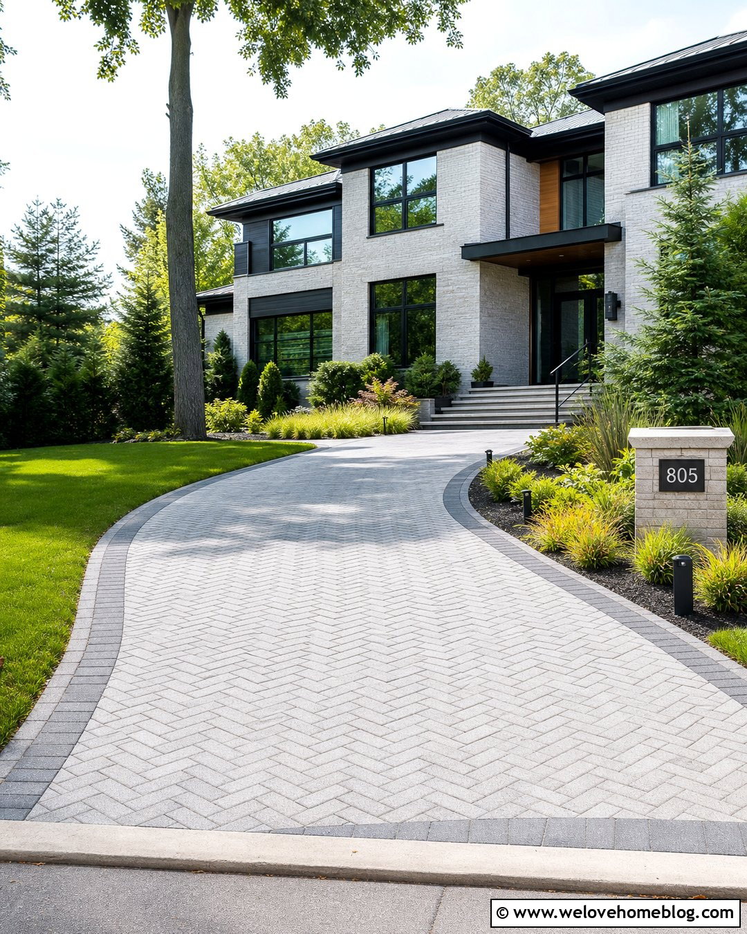 Grey Block Driveway With Integrated Lighting - 20 Grey Block Paving Driveway Ideas