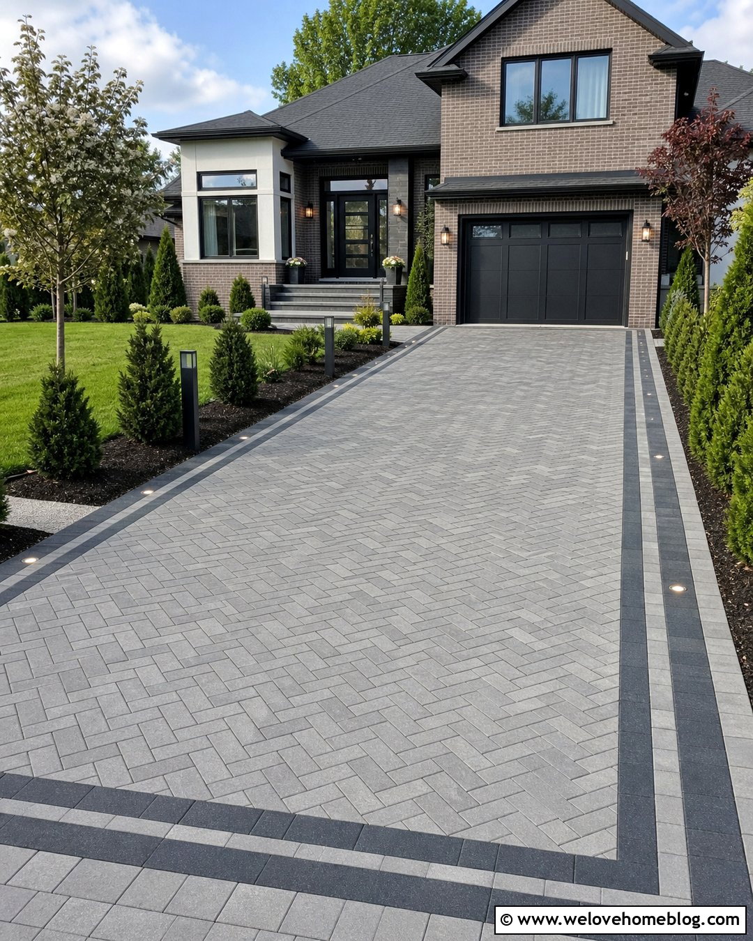 Grey Block Paving Driveway With Lighting - 25 Grey Block Paving Driveways Ideas