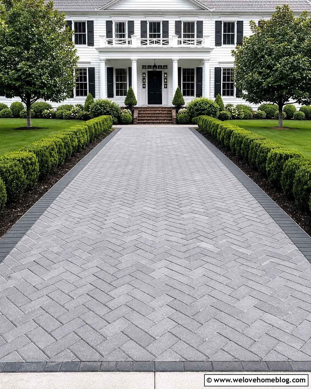 Grey Brick Driveway With Herringbone Pattern - 20 Grey Brick Driveway Ideas