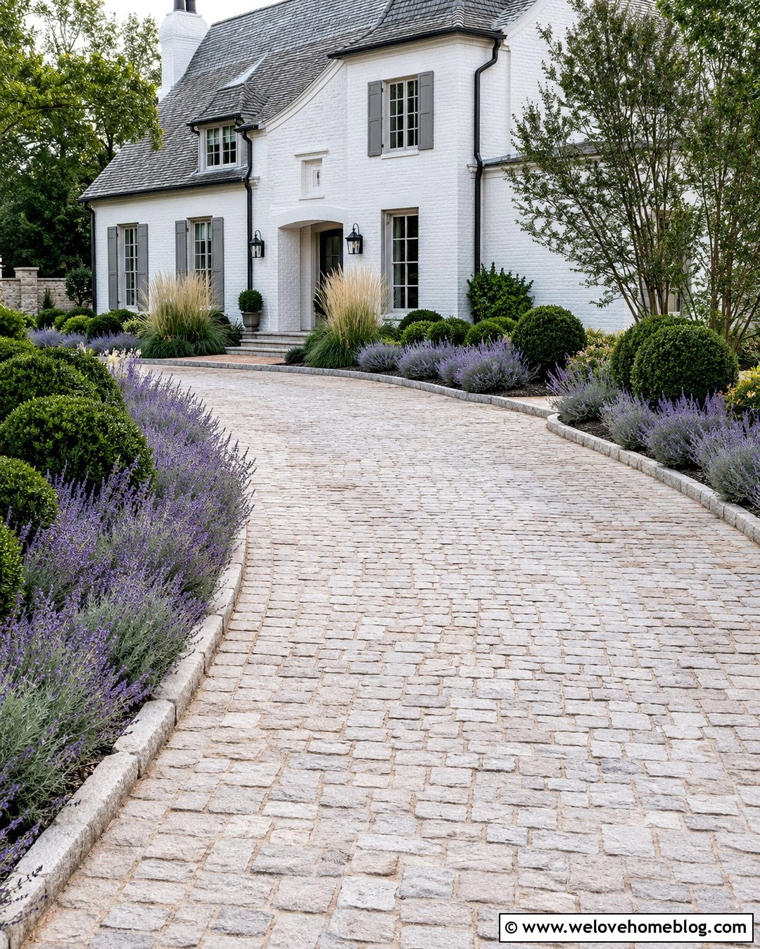 Grey Brick Driveway With Lavender Borders - 20 Grey Brick Driveway Ideas