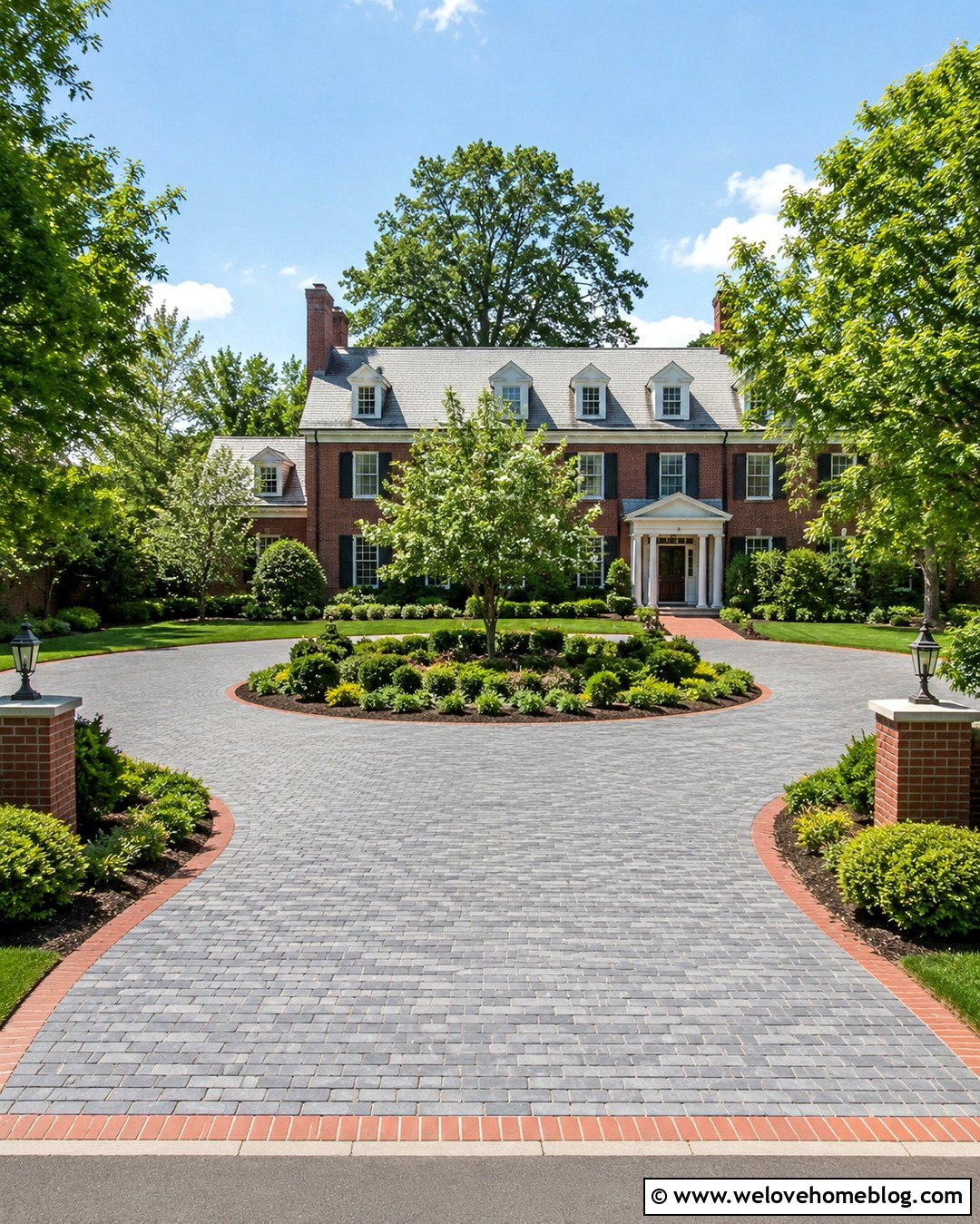 Grey Circular Driveway With Brick Border - 20 Grey Driveway Inspiration Ideas