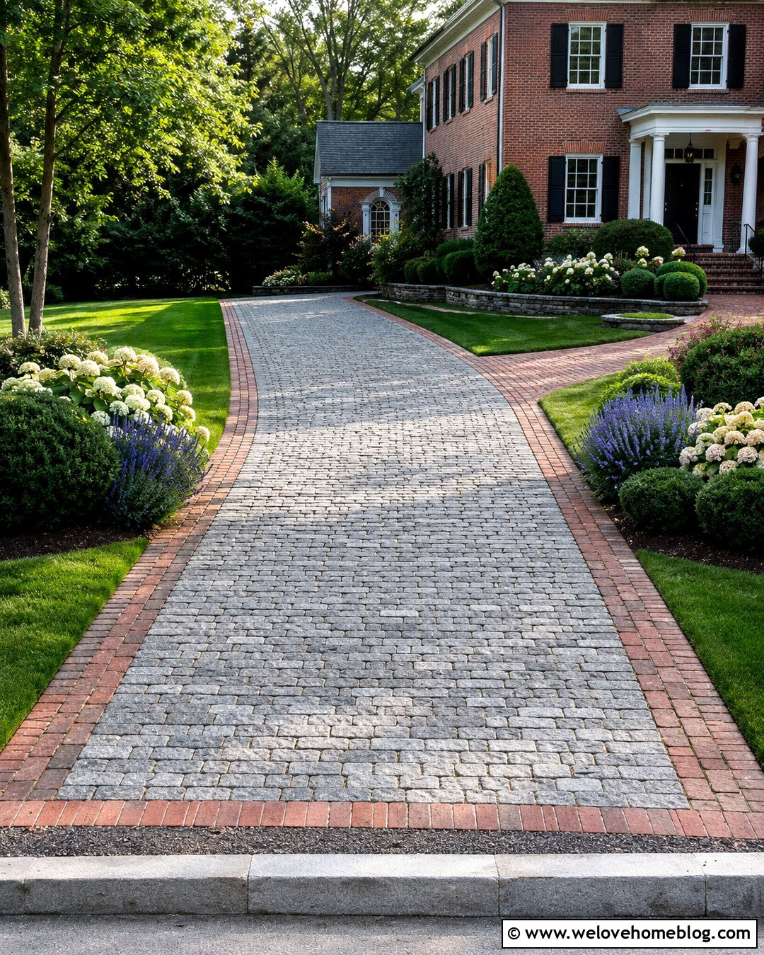 Grey Cobblestone Driveway With Brick Border - 20 Grey Cobblestone Driveway Ideas