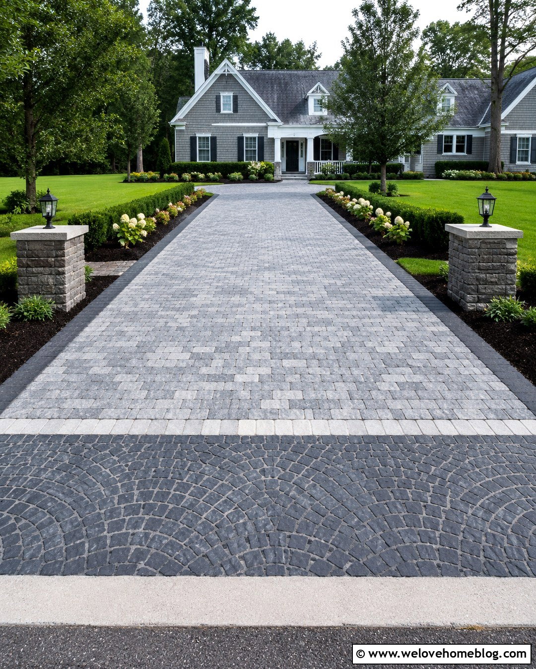 Grey Cobblestone Driveway With Cobblestone Apron - 20 Grey Cobblestone Driveway Ideas