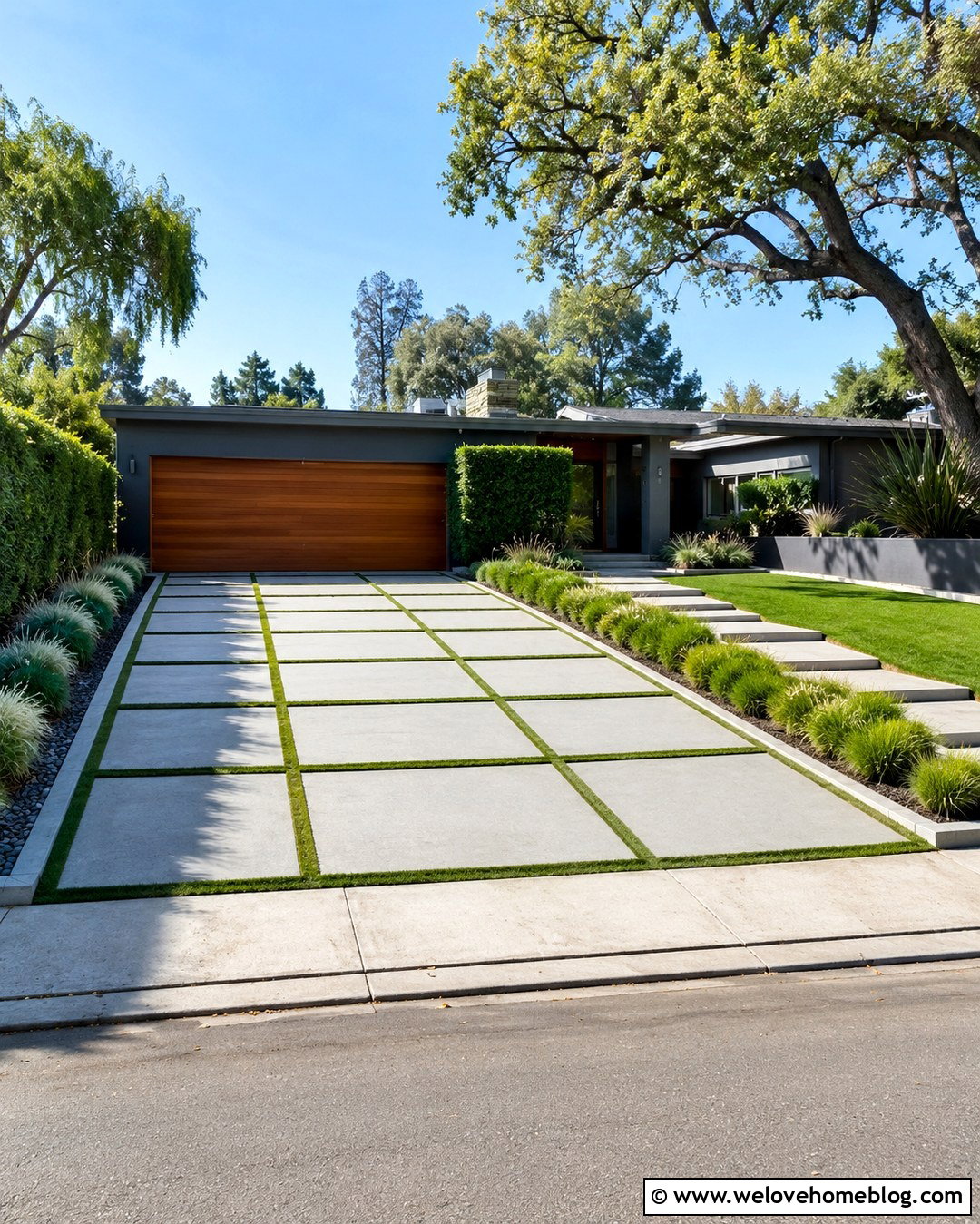 Grey Driveway With Grass Strips - 20 Grey Driveway Inspiration Ideas