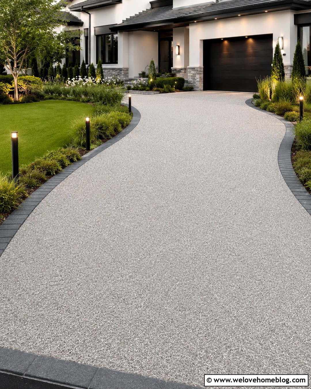 Grey Driveway With Lighting - 20 Grey Driveway Inspiration Ideas