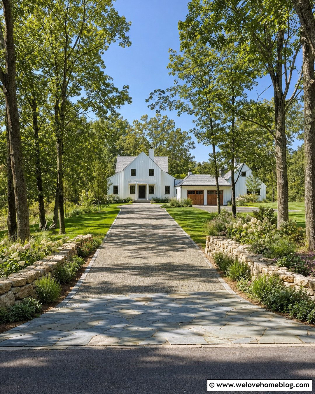 Grey Exposed Aggregate Driveway With Natural Stone Apron - 20 Grey Exposed Aggregate Driveway Ideas