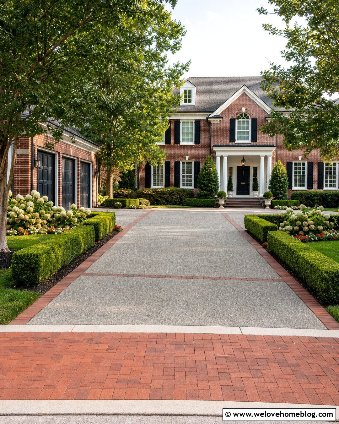 Grey Exposed Aggregate Driveway With Red Brick Border - 20 Grey Exposed Aggregate Driveway Ideas