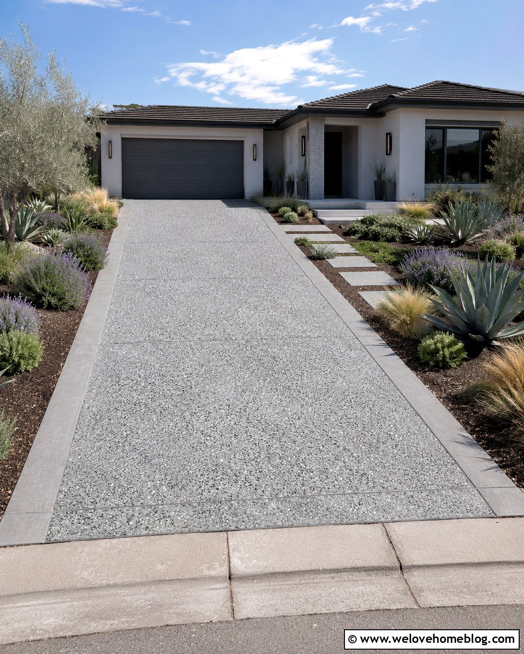 Grey Exposed Aggregate Driveway - 20 Grey Driveway Inspiration Ideas
