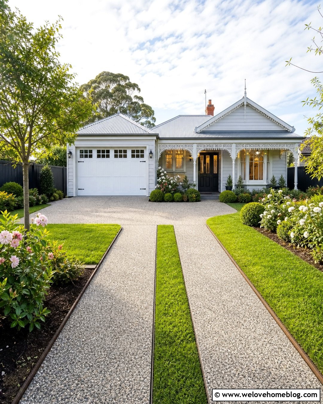Grey Exposed Aggregate Ribbon Driveway With Grass Strip - 20 Grey Exposed Aggregate Driveway Ideas