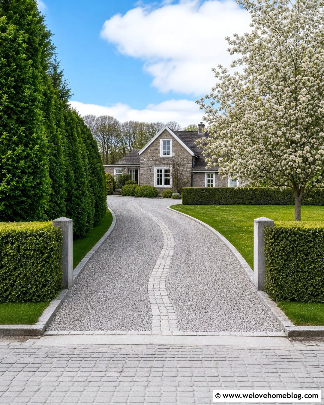 Grey Gravel Driveway With Evergreen Hedges - 25 Grey Gravel Driveway Ideas