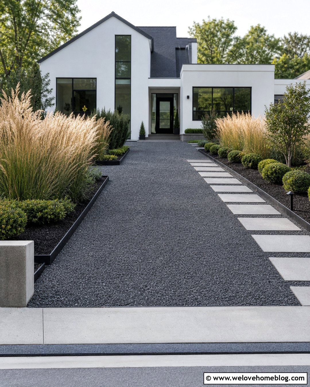 Grey Gravel Driveway With Steel Edging - 25 Grey Gravel Driveway Ideas