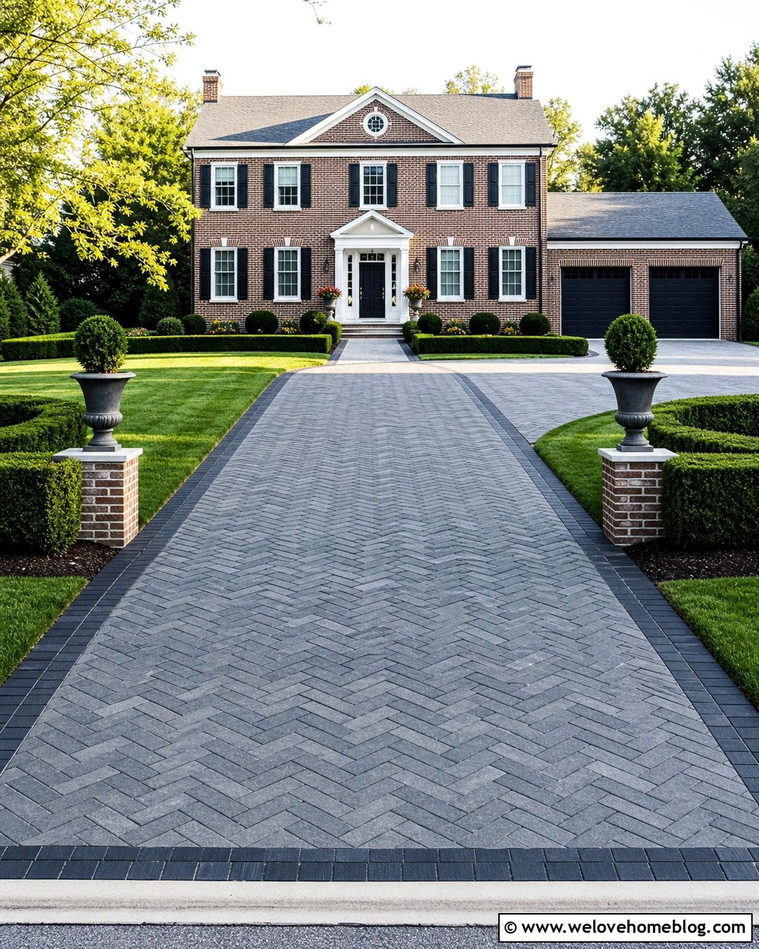 Grey Herringbone Brick Stamped Concrete Driveway - 20 grey stamped concrete driveway ideas