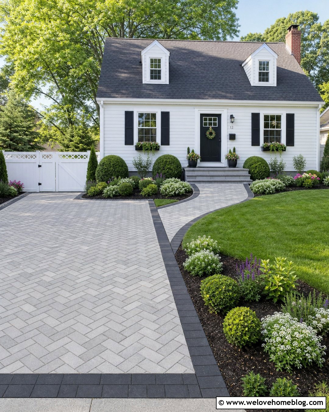 Grey Herringbone Driveway With Matching Walkway - 20 grey herringbone driveway ideas