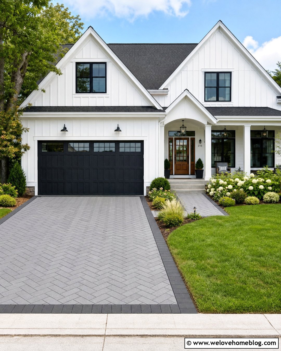 Grey Herringbone Driveway With White House Exterior - 20 grey herringbone driveway ideas