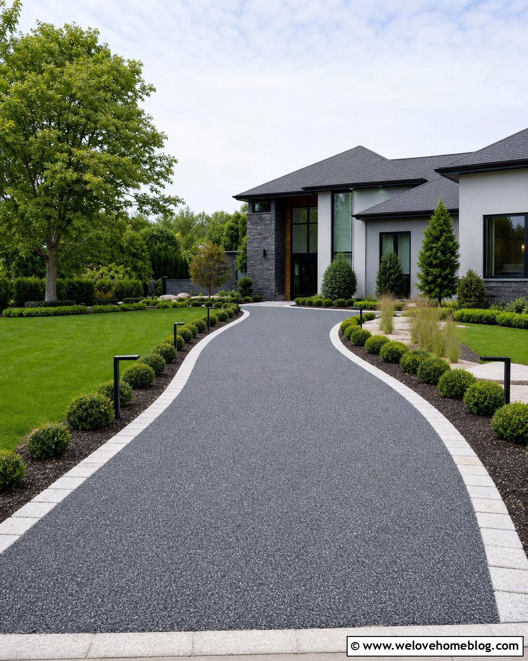 Grey Resin Driveway With Edge Lighting - 20 Grey Resin Driveway Ideas